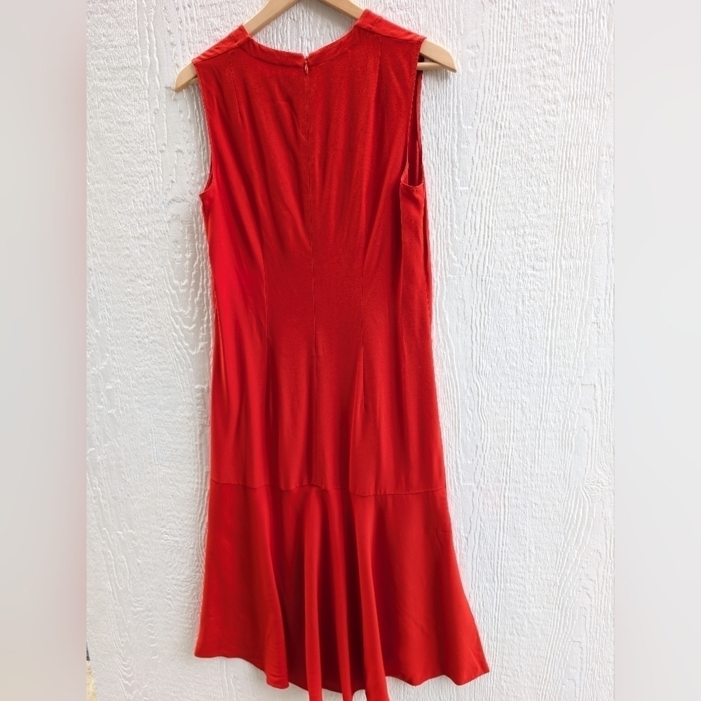 Akris Punto Red V-Neck Front Slit Midi Dress Holiday Party Women's Size 6 - Picture 7 of 10